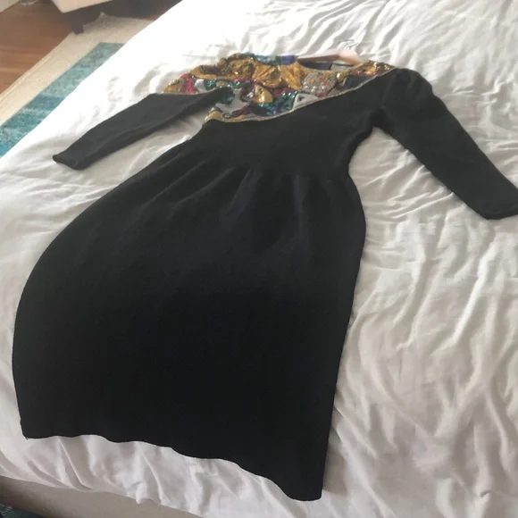 80s Saks Fifth Avenue Pat Sandler for Wellmore Sequin Beaded Dress M - Picture 8 of 16